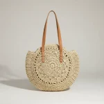 Sac paille rond crocheté anses synthétiques - Vue 1 - Sac Paille