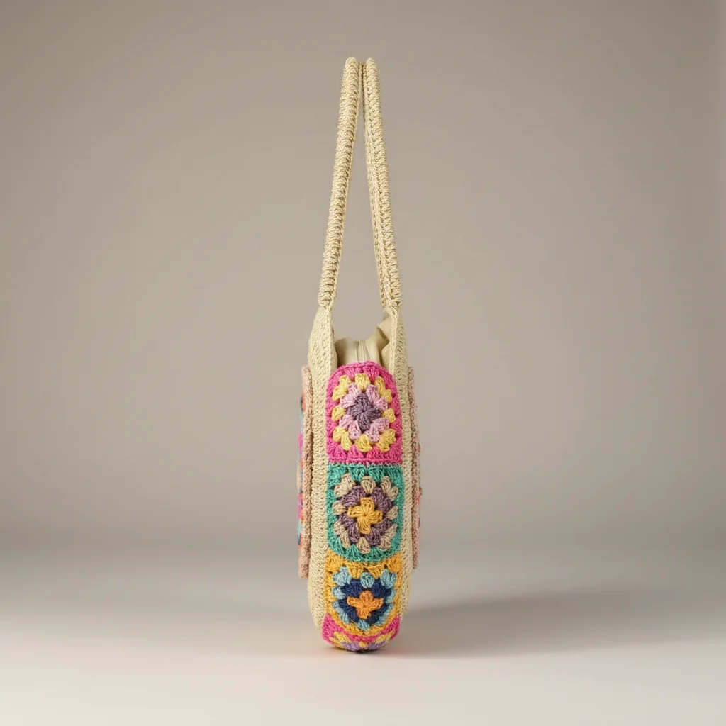 Sac paille rond crocheté motif floral - Vue 2 - Sac Paille
