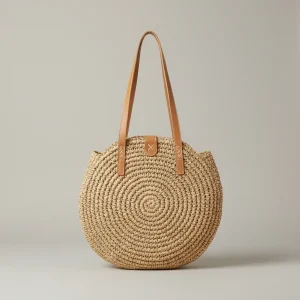 Sac paille rond spacieux avec fermeture zippée - Vue 1 - Sac Paille