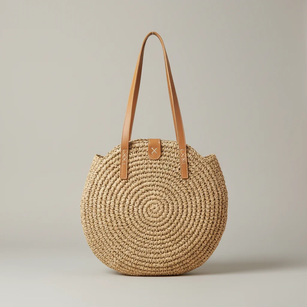 Sac paille rond spacieux avec fermeture zippée - Vue 1 - Sac Paille