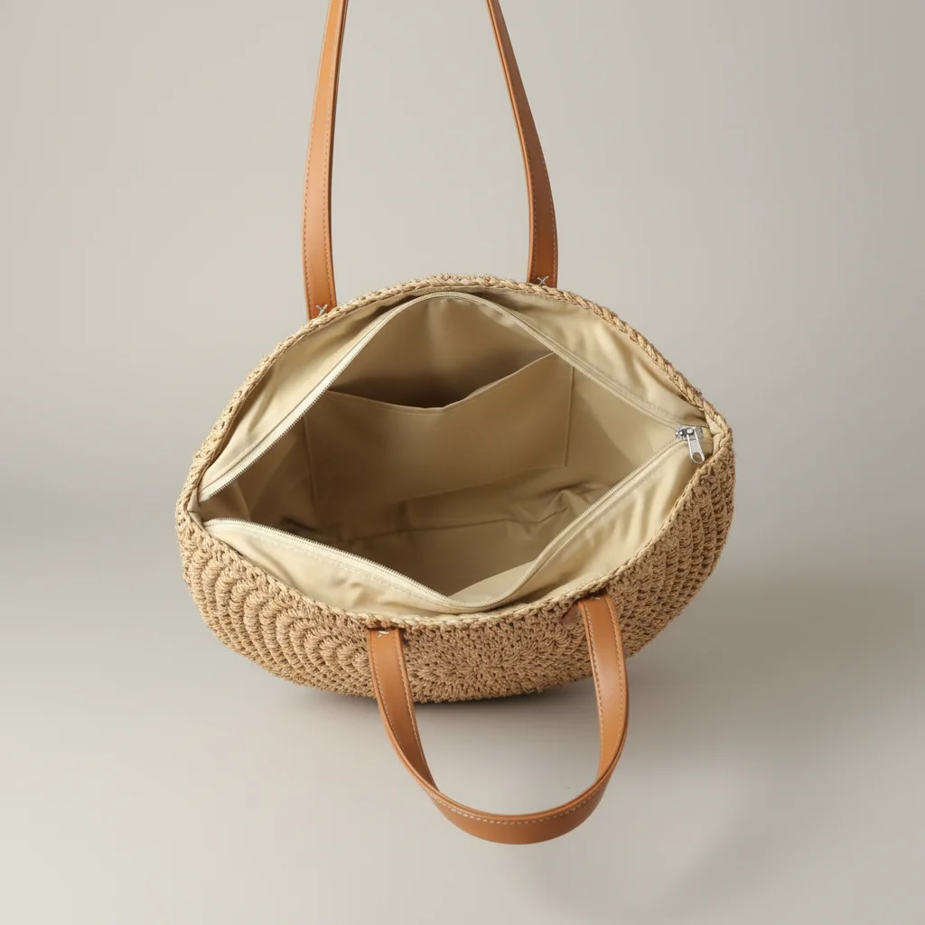 Sac paille rond spacieux avec fermeture zippée - Vue 2 - Sac Paille