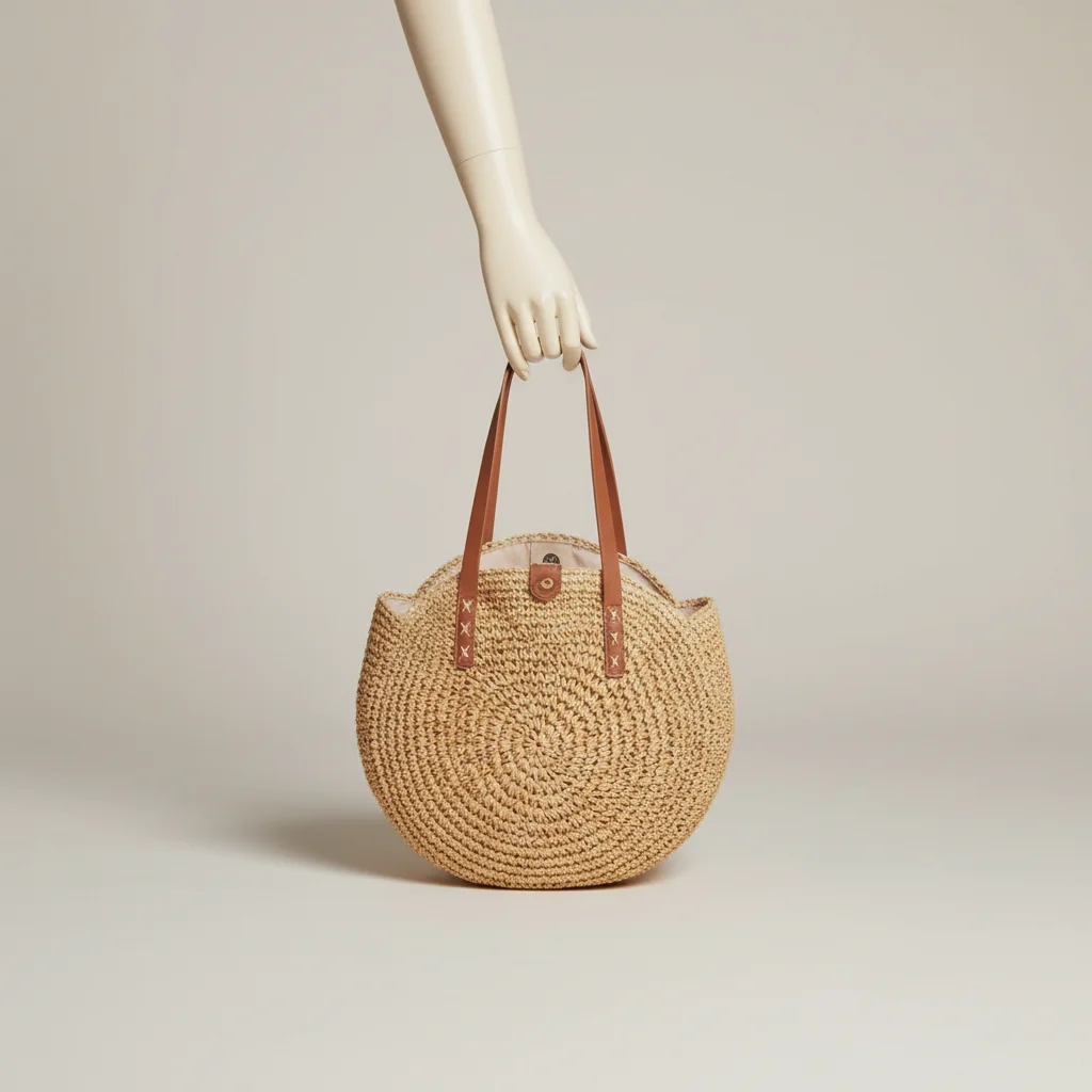 Sac paille rond spacieux avec fermeture zippée - Vue 3 - Sac Paille