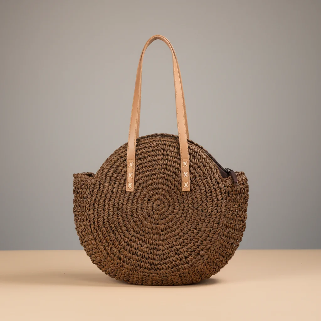 Sac paille rond spacieux avec fermeture zippée - Vue 4 - Sac Paille