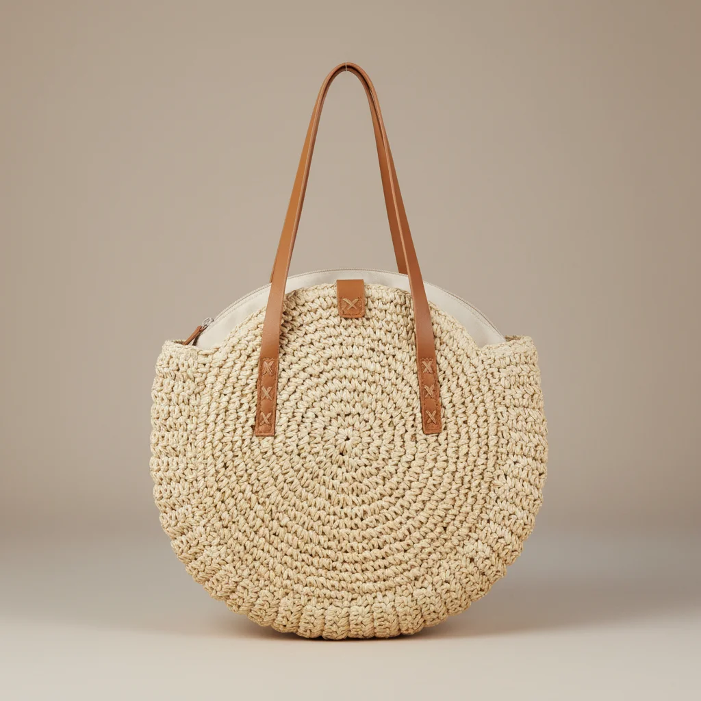 Sac paille rond spacieux avec fermeture zippée - Vue 5 - Sac Paille