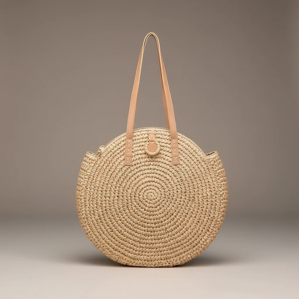 Sac paille rond spacieux avec fermeture zippée - Vue 6 - Sac Paille