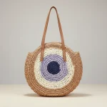 Sac paille rond tressé motif coloré - Vue 1 - Sac Paille
