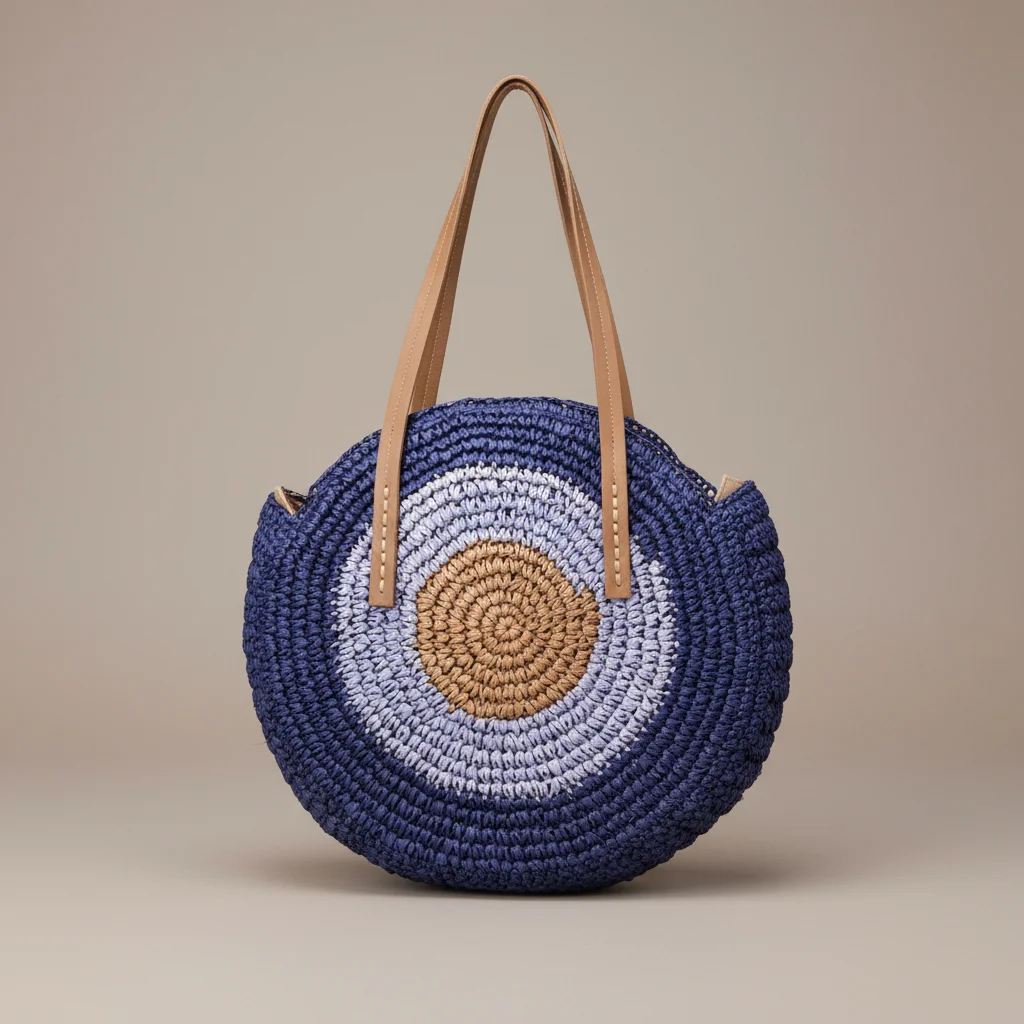 Sac paille rond tressé motif coloré - Vue 10 - Sac Paille