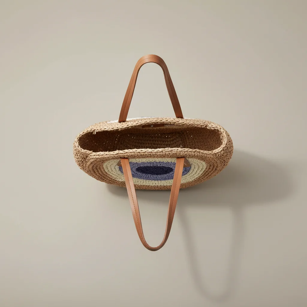 Sac paille rond tressé motif coloré - Vue 3 - Sac Paille