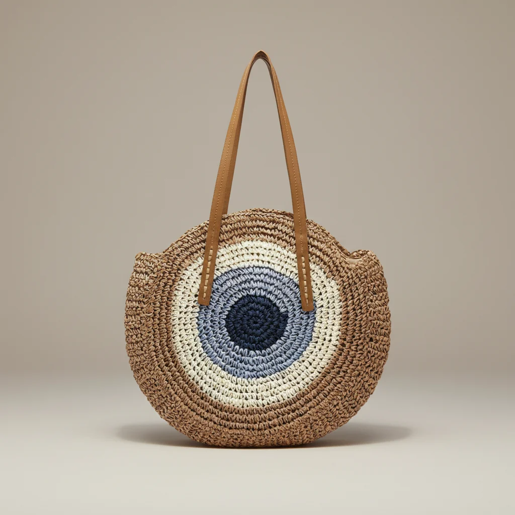 Sac paille rond tressé motif coloré - Vue 6 - Sac Paille
