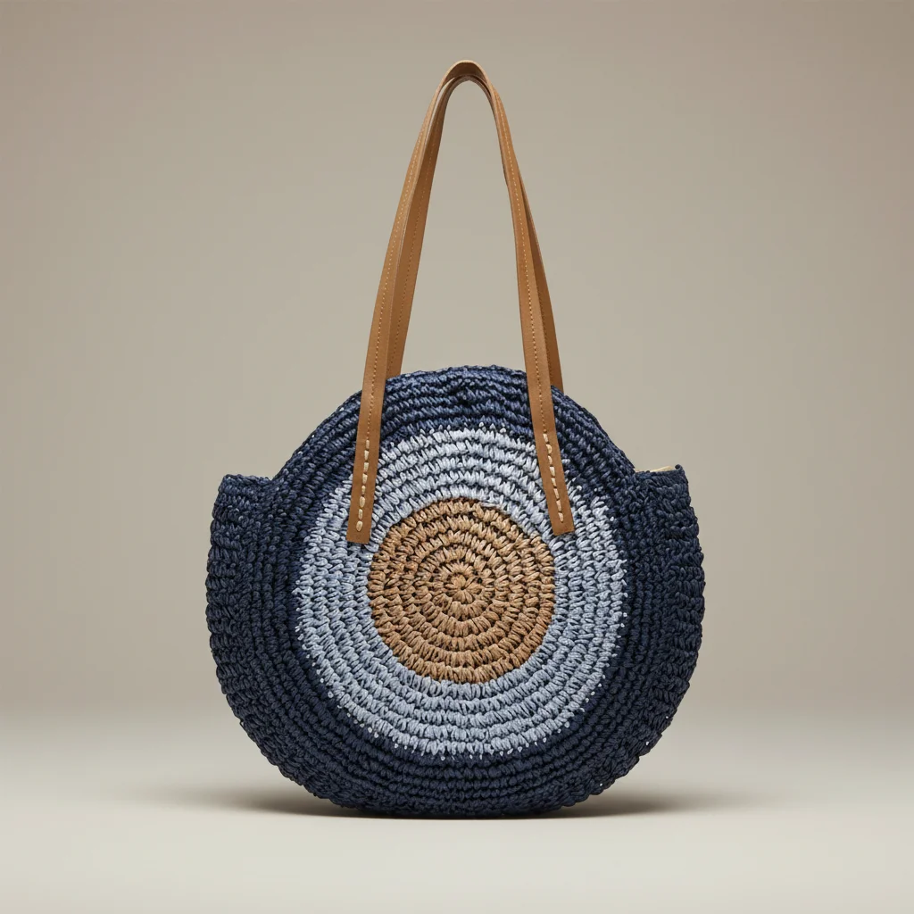 Sac paille rond tressé motif coloré - Vue 9 - Sac Paille