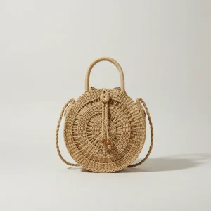 Sac paille rond tressé porté main ou épaule - Vue 1 - Sac Paille