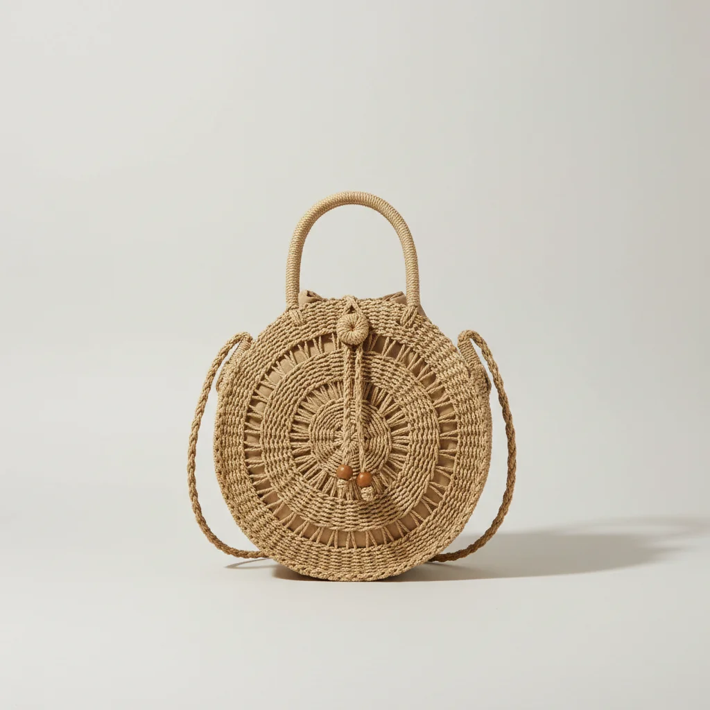 Sac paille rond tressé porté main ou épaule - Vue 1 - Sac Paille