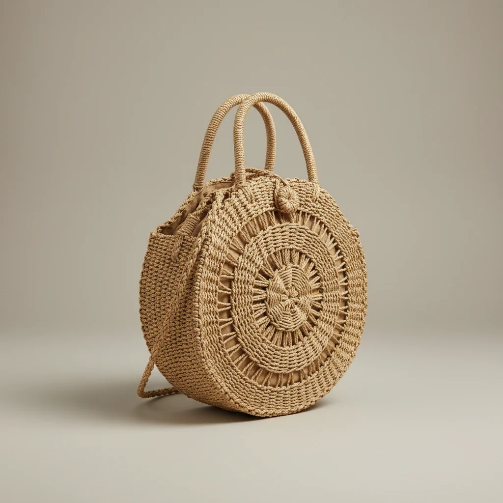 Sac paille rond tressé porté main ou épaule - Vue 2 - Sac Paille