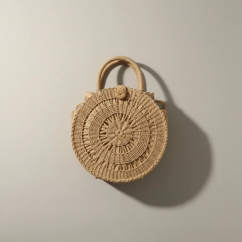 Sac paille rond tressé porté main ou épaule - Vue 3 - Sac Paille
