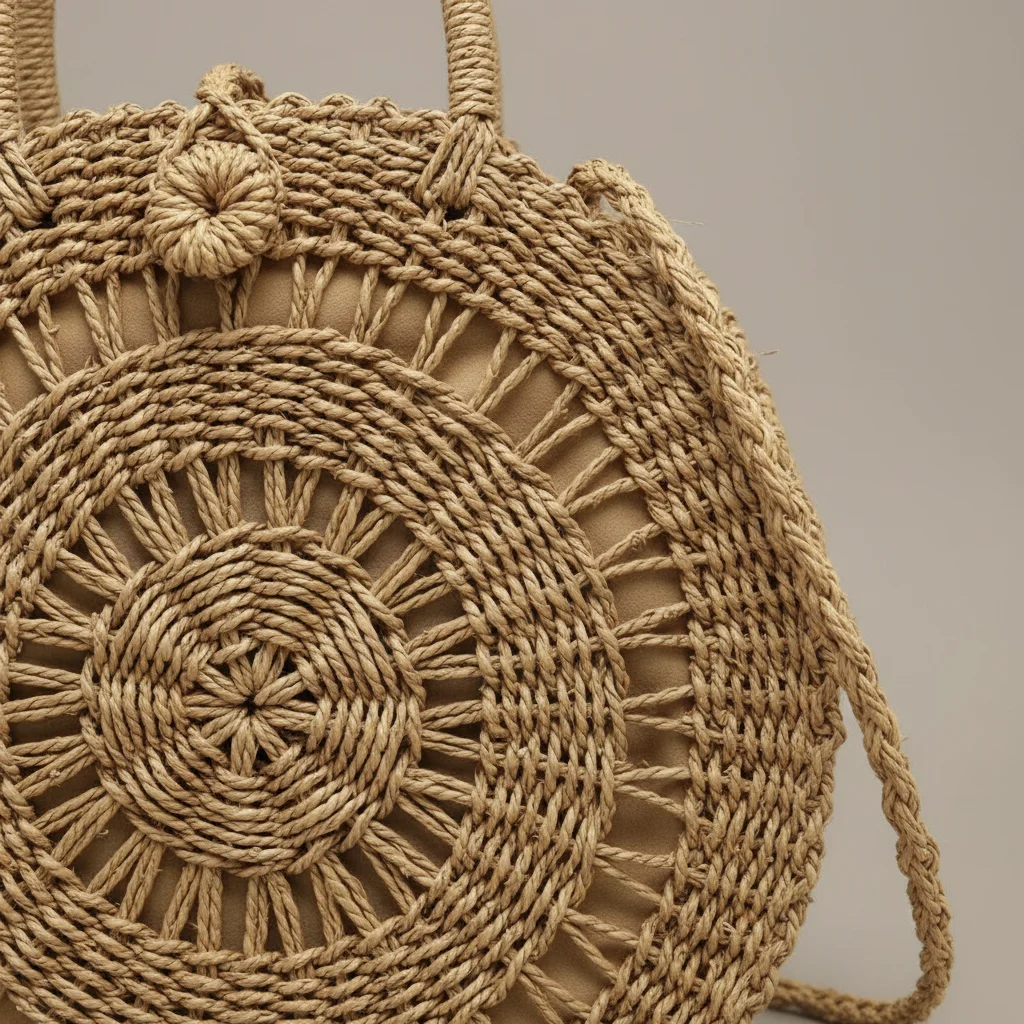 Sac paille rond tressé porté main ou épaule - Vue 4 - Sac Paille