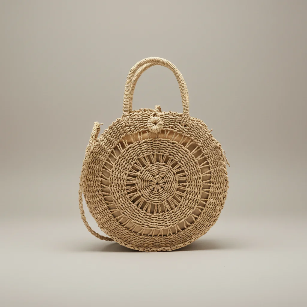 Sac paille rond tressé porté main ou épaule - Vue 6 - Sac Paille