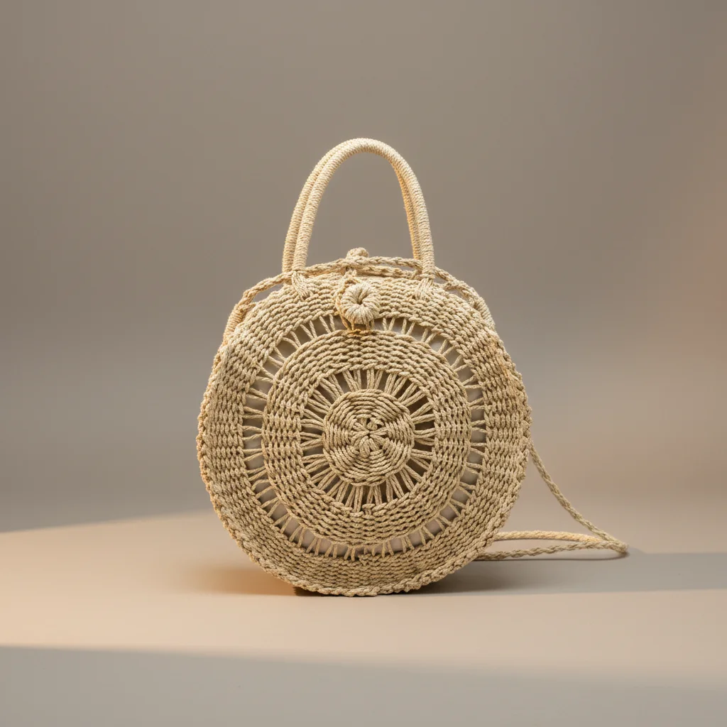 Sac paille rond tressé porté main ou épaule - Vue 7 - Sac Paille