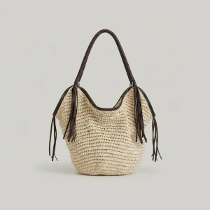 Sac paille souple zippé avec poche - Vue 1 - Sac Paille