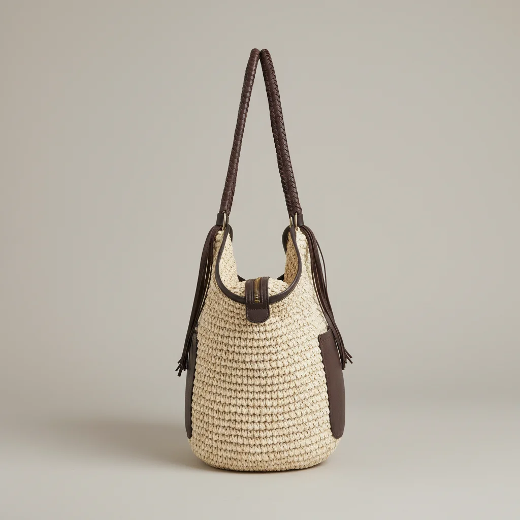 Sac paille souple zippé avec poche - Vue 2 - Sac Paille