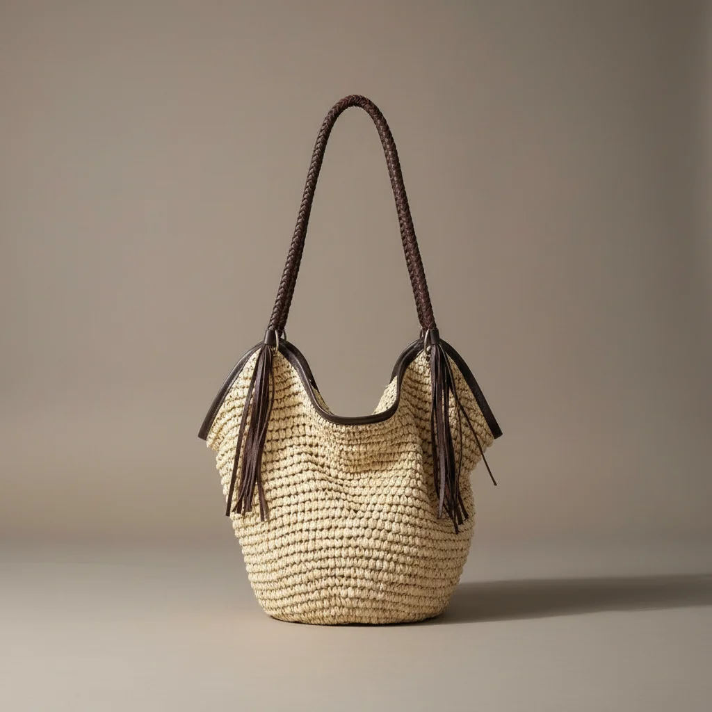 Sac paille souple zippé avec poche - Vue 4 - Sac Paille