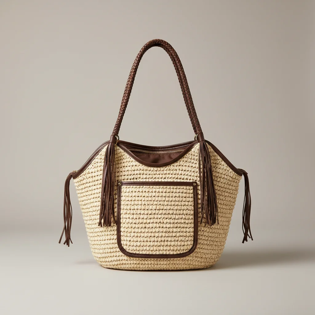 Sac paille souple zippé avec poche - Vue 5 - Sac Paille