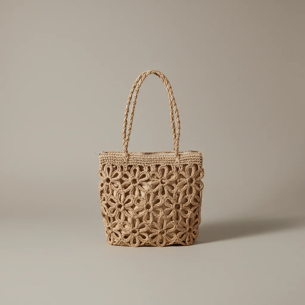 Sac paille tissé motif floral ajouré - Vue 1 - Sac Paille