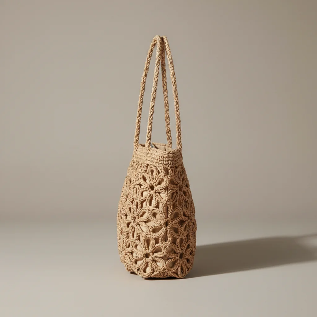 Sac paille tissé motif floral ajouré - Vue 2 - Sac Paille