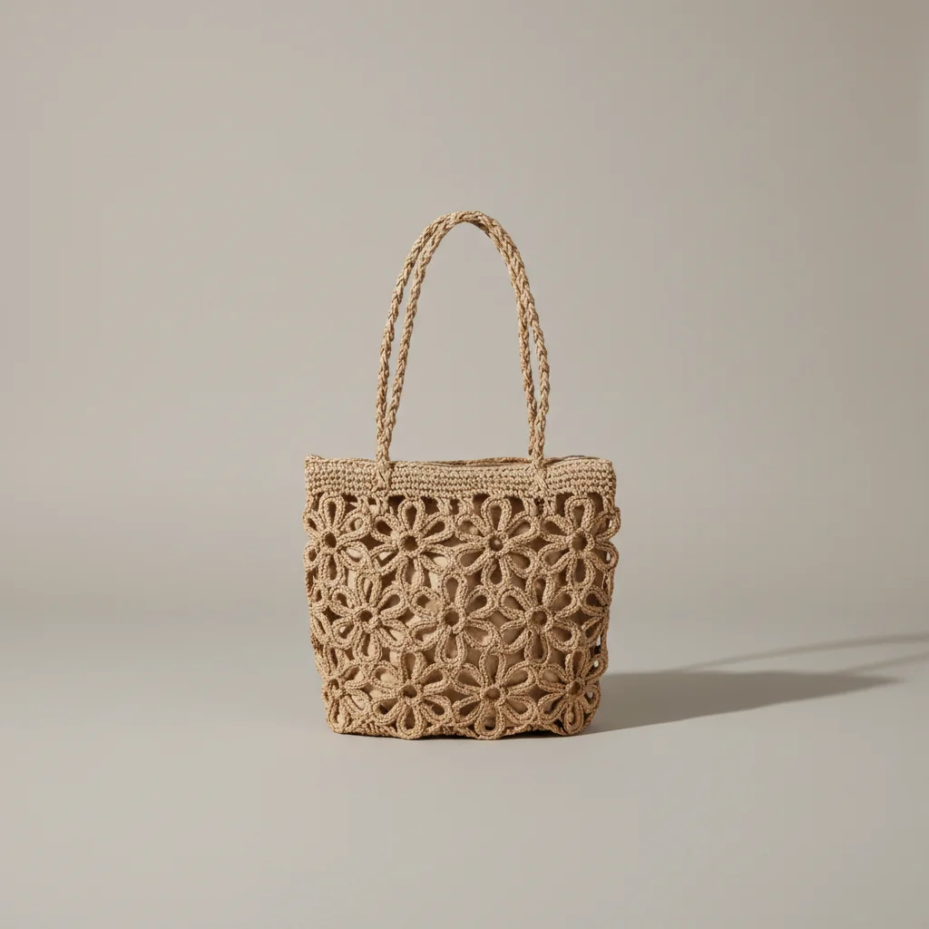 Sac paille tissé motif floral ajouré - Vue 3 - Sac Paille