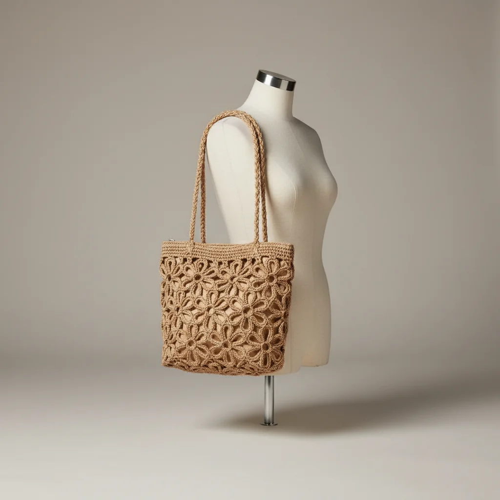 Sac paille tissé motif floral ajouré - Vue 5 - Sac Paille