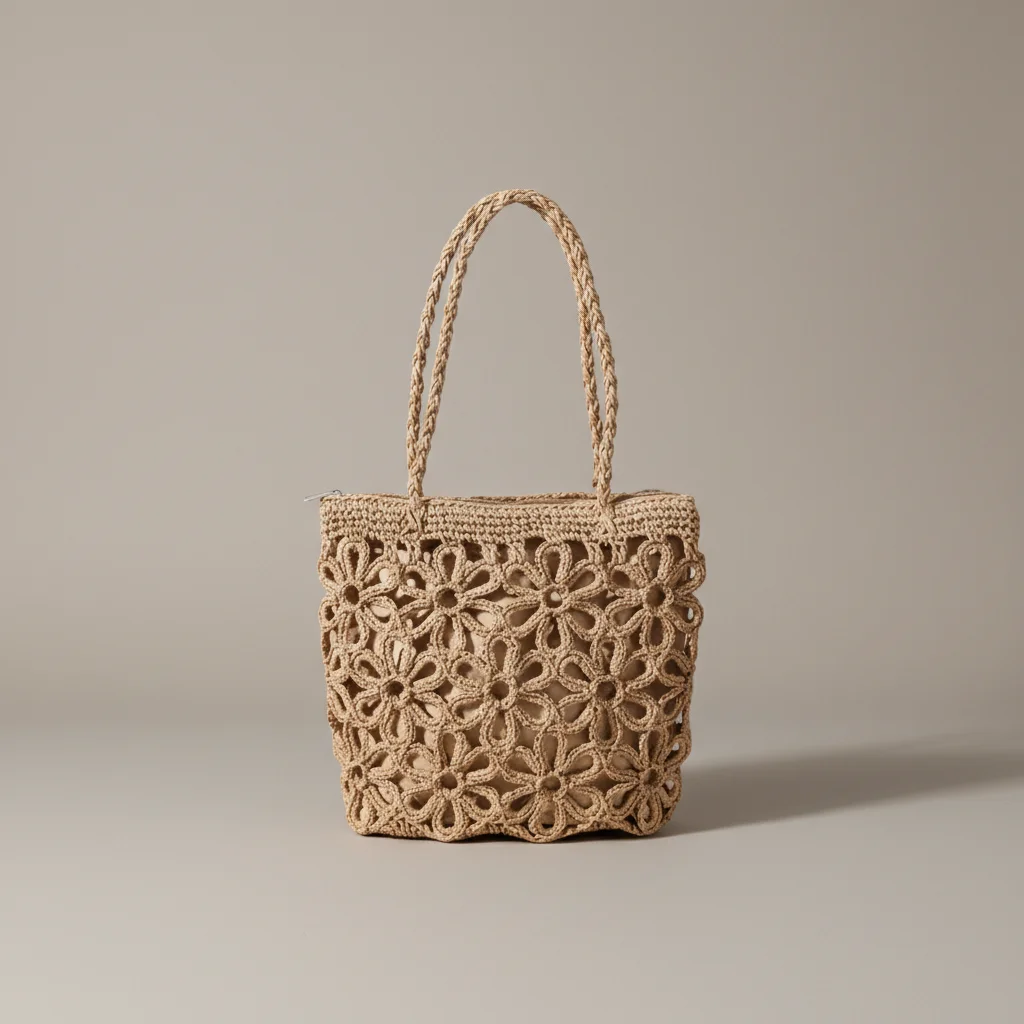 Sac paille tissé motif floral ajouré - Vue 6 - Sac Paille