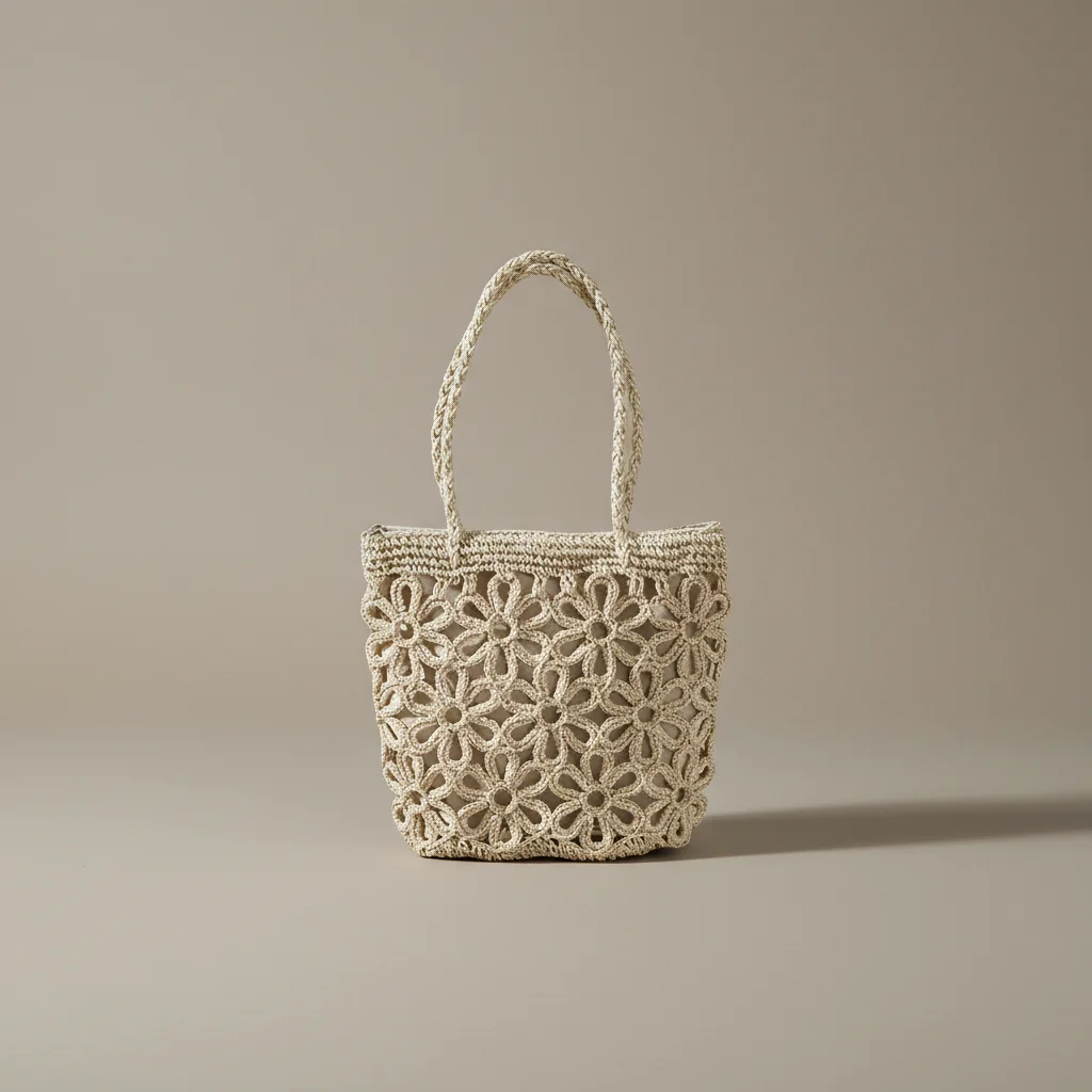 Sac paille tissé motif floral ajouré - Vue 7 - Sac Paille